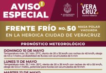 Provocará frente frío 50, lluvias y norte en la ciudad de Veracruz