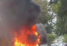Se incendia camión urbano en plena avenida; cierran la zona y generan caos vial