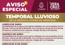 Ayuntamiento de Veracruz exhorta a extremar precauciones ante temporal lluvioso